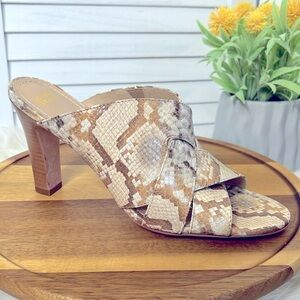 Snake Skin Leather Cross Strap Slip On Heels Sz. 10 NWOB Beige JOHNSON & MURPHY